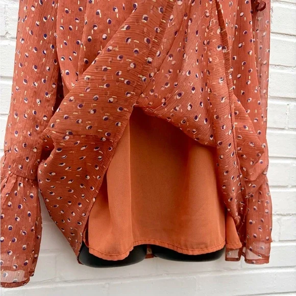 Jade Melody Tam Smocked, Long Sleeve Blouse in Burnt Orange, SZ L EUC - Picture 3 of 7